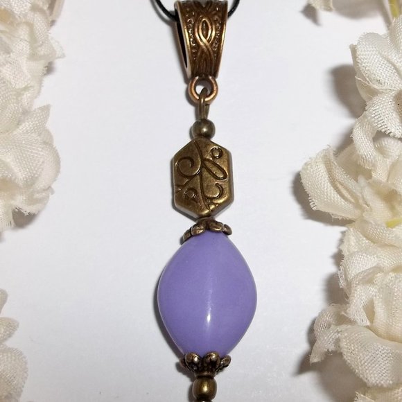 Purple & Copper Necklace Rustic Boho Handmade 5168 - Picture 7 of 8